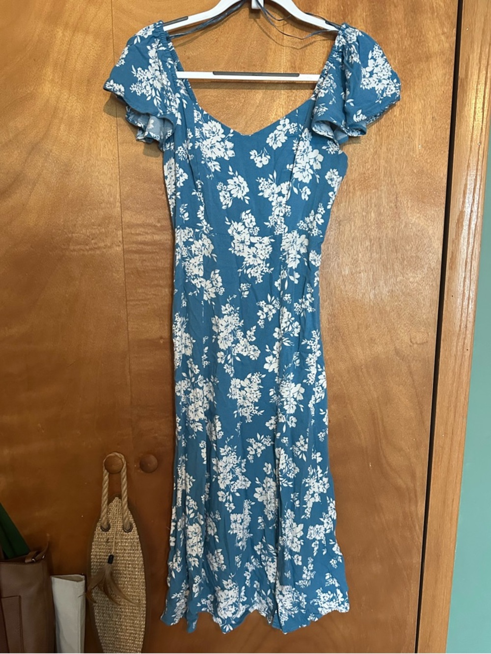 Old Navy Blue Floral Midi Dress with Flutter Sleeves